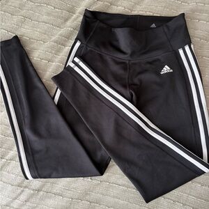 Adidas Black Leggings with Signature Stripes and Stretch Fabric